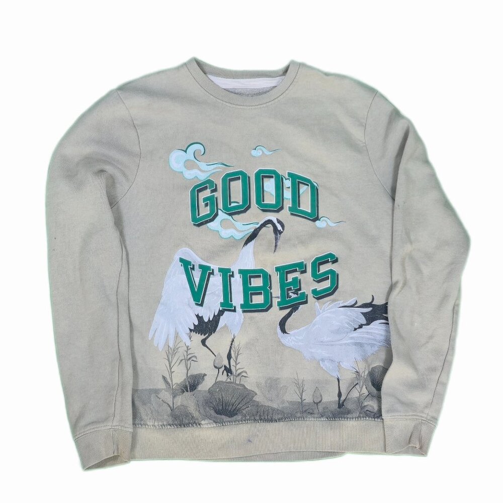 Blind Rooster "Good Vibes" Crane Print Sweatshirt -‎ Streetwear Style Size S
